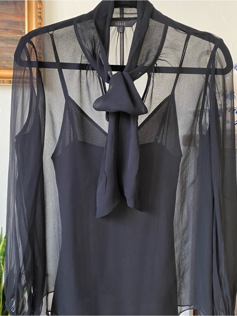 2-PC Black Sheer Tie-Neck Blouse